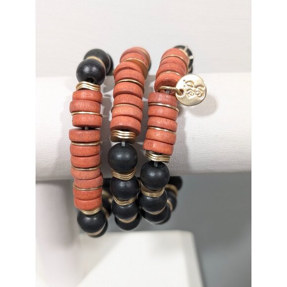 Plunder Set of 3 Black Beaded Stretch Bracelets Boho Tribal 6 in - Picture 1 of 8